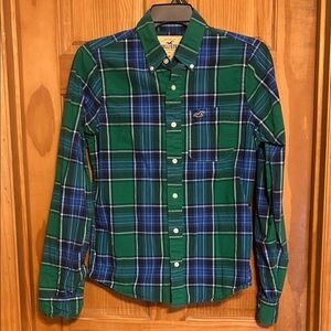 Men’s Hollister Button Down Long Sleeve Shirt Size Medium Blue/Green Like New